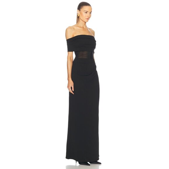 SER.O.YA Isabel Gown Dress in Black Off Shoulder - Picture 3 of 5